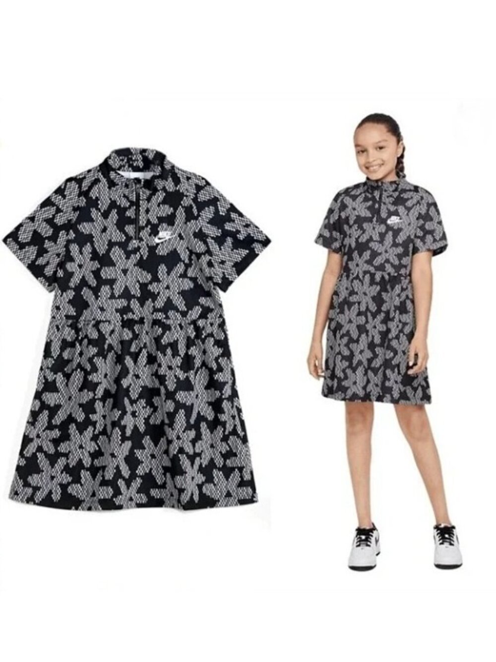 NWT Nike Girls Printed All Over Logo Short Sleeve Dress / S~XL